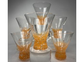 Set Of 6 'dizzy' Clear And Orange Fleck Mid Century Cocktail Glasses