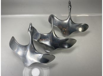 Three Canadian Geese Small Metal Sculptures - Signed