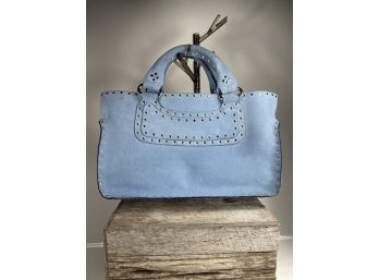 Vintage, Unworn Sky Blue Suede Celine Handbag