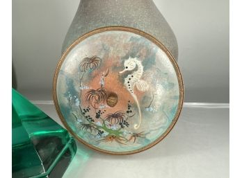 Sagitta Holland, Metal And Enamel Seahorse Covered Dish With Wooden Handle