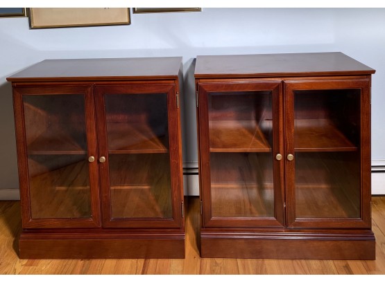Pair Of Mahogany And Glass Door Bombay Company Library Cabinets