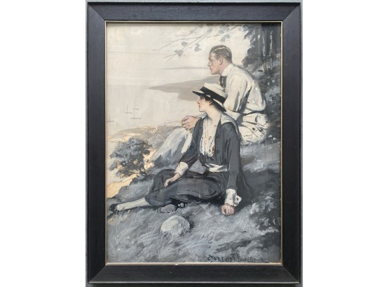 Saturday Evening Post Clarence F Underwood Gouache Painting On Board In Frame - Original Saturday Evening Post