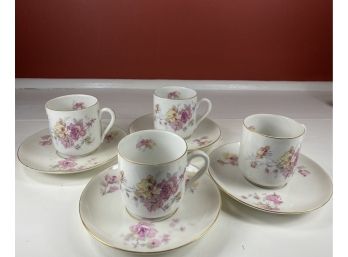 Four Vintage Antique LS&S Carlsbad From Austria Floral Porcelain Ceramic Tea Cups With Saucers