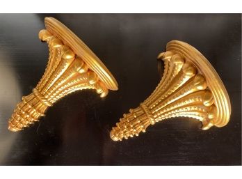 Pair Of Plaster And Gilt Wheat  Wall Sconces
