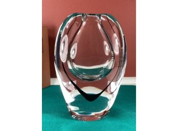 Clear And Black Hand Blown Art Glass Vase