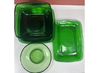 Lot Of Vintage Green Glass Table Ware One E.O. Brody Co Bowl