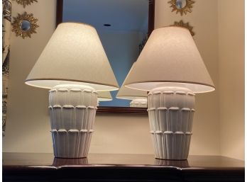 Pair Of White Ceramic Lamps