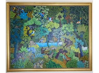1970's Large (6.6' X 5') Oil On Canvas By Haitian Artist, Renold Marcelin In Water Gilded Frame