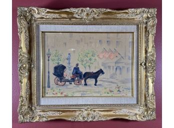 Painting On Silk In Gilded Frame By Leon Farb
