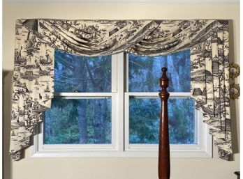 Festoon And Cascade Pleated Swag Double Window Valance In Black And White Toile