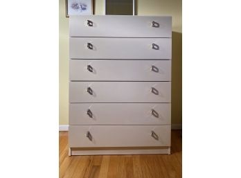 Vintage Modern Six Drawer Tall Chest Of Drawers In White And Light Grey Beige - Made In West Germany