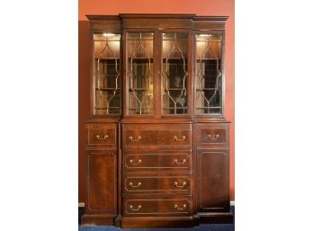 Mahogany Breakfront Bookcase And Secretary With Glass Upper Cabinet Doors