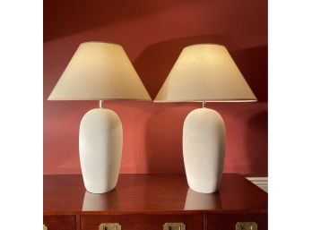 Pair Of Off - White Or Cream Colored Tall Ceramic Sand Blasted Table Lamps
