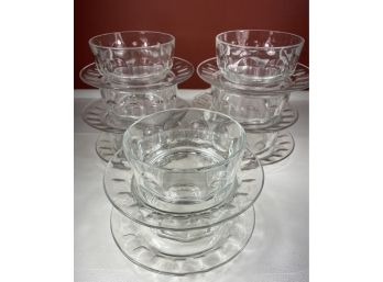 Eight Arcoroc Made In France Clear Glass Bowls With Matching Saucer Or Dish