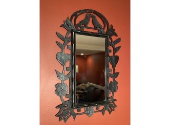 Haitian Metal And Wood Hanging Wall Mirror With Bamboo Accent