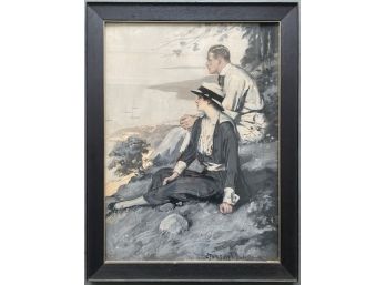 Saturday Evening Post Clarence F Underwood Gouache Painting On Board In Frame - Original Saturday Evening Post