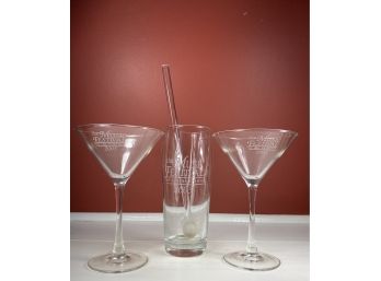2003 Music Festival Of The Hamptons Martini Glasses, Mixer And Stirrer