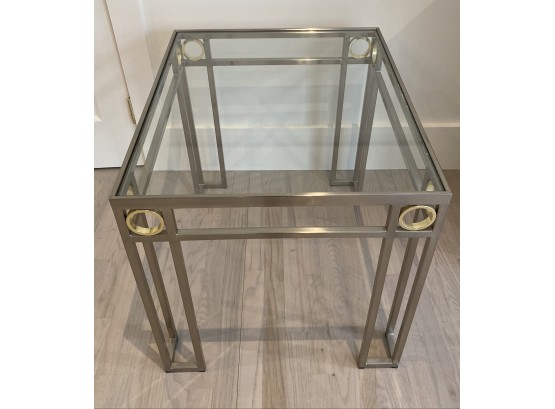 EQ - Lillian August Style Gold And Silver Tone Metal And Glass Side Table