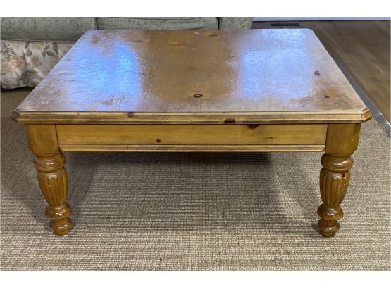 W - Museum Of American Folk Art By Lane, Light Wood With Turned Legs Coffee Table   - Wear On The Top Finish