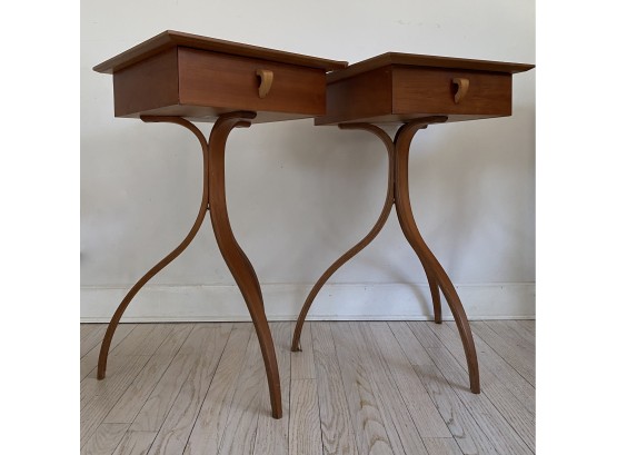 W - Pair Mid Century Modern MCM Side Night Table With Drawer By SIGMA Designed By Thomas Stender Needs Fixing