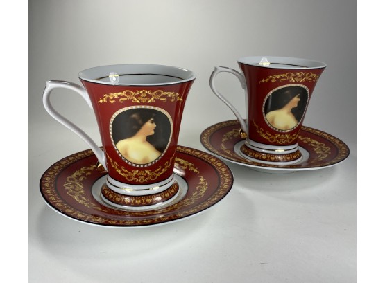 EQ - Two 24 KT Gold Plated Porcelain Cups With Saucers