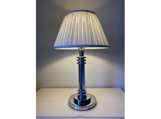 EQ - Chrome Table Lamp With Pleated White Linen Shade