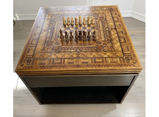 EQ - Wood Inlay Chess Board Or Games Table Wstorage And Drawer