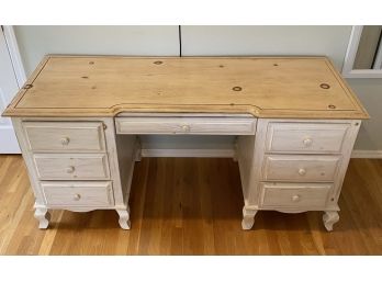 W - Seven Drawer Kneehole Desk With White Finish And Natural Light Wood Top From Rumrunner Home