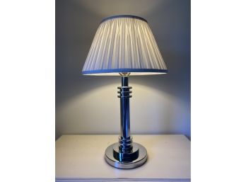 EQ - Chrome Table Lamp With Pleated White Linen Shade