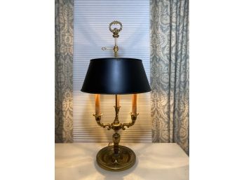 EQ - Vintage Brass Louis XVI Style Three Light Bouillotte Lamp With Adjustable Black Metal Tole Peinte Shade