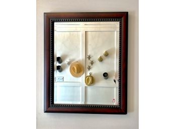 EQ - Beveled Edge Wall Mirror With Nail Head Style Accent And Mahogany Stained Frame