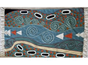 EQ - Abstract Multi Color, Blue, Green, Wool Area Rug 29 X 47' Made In India From Gallery Indiya, New York