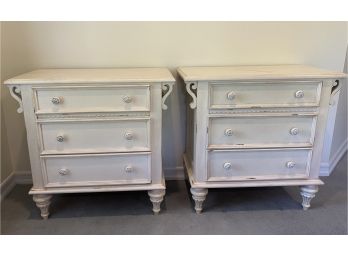 EQ - Pair Of White Three Drawer Night Stands Or Chests Of Drawers