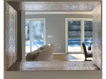 W - Large Contemporary Textured Wave Like Silver Framed Mirror With Beveled Edge