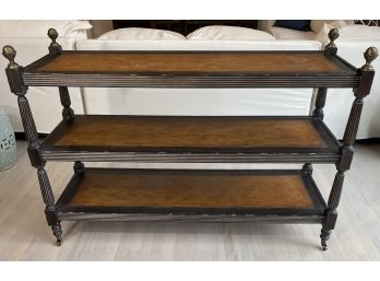 EQ - Three Level Console Table With Leather Inlay On Castors