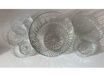 W - Seven Arcoroc Cut Crystal Bowls - 6 Small, 1 Large Serving Bowl