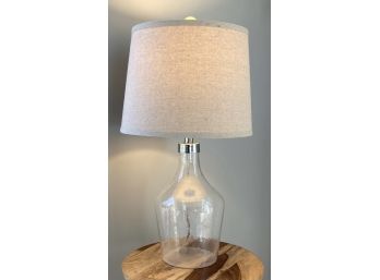 W - Clear Glass Bottle Shaped Lamp With White Linen Shade