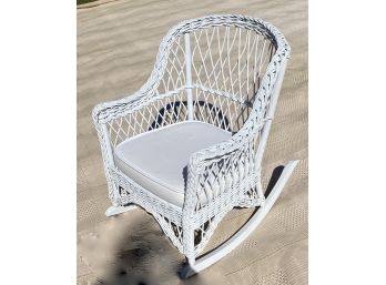 EQ - White Wicker Rocking Chair With White Cushion