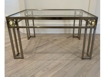 EQ - Second Lillian August Style Gold And Silver Tone Metal And Glass Side Table