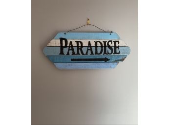 W - Hand Painted Wood Beach Sign 'Paradise' In Blues And White