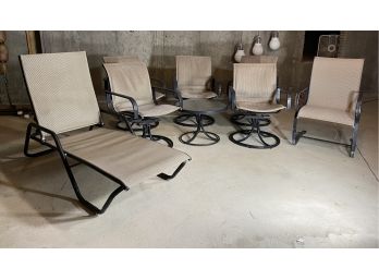EQ - Set Of 5 Rocking, Swivel Outdoor Chairs With Lounge Chair, Side Table And One Arm Chair