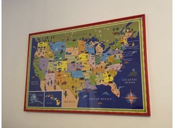 EQ - Illustrated Map Of America In Red Frame From Land Of Nod Aka Crate And Barrel Kids