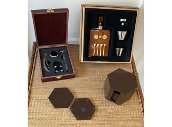 EQ - Bar Accessories, Resin Hexagonal Coasters Set By Jonathan Adler And Traveling Golf Cocktail Kit