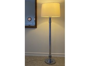 EQ - 62' Tall Chrome Or Silver Tone Floor Lamp With Linen Shade