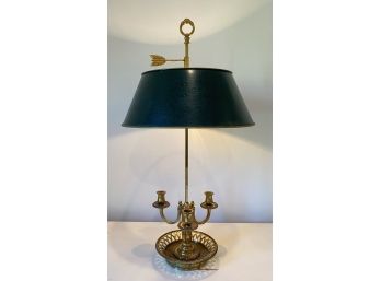 EQ - Vintage Brass Louis XVI Style Ormolu Bouillote Lamp W Adjustable Green Black Tole Peinte Shade