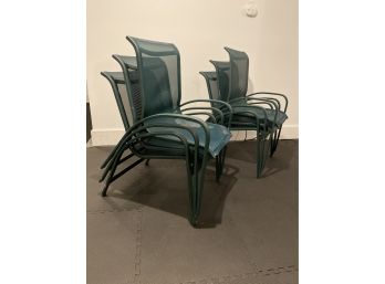 W - 6 Green Mesh And Metal Outdoor Chairs