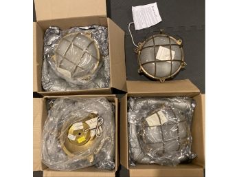 W - Four New, In Boxes, Brass And Glass Norwell Outdoor Lights Fixtures