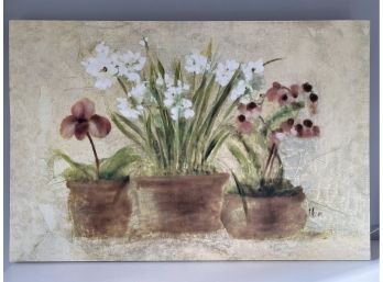 W - Print Of A Still-life Flowers In Pots, Painting On Canvas By Cherri Blum, Purchased At Rum Runner