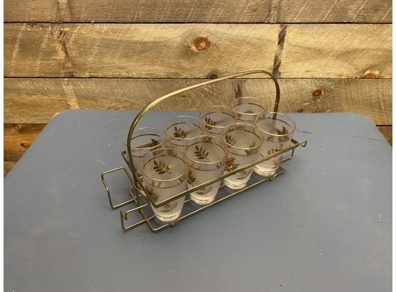 Vintage MCM Glasses With Metal Carrying Tray