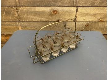 Vintage MCM Glasses With Metal Carrying Tray